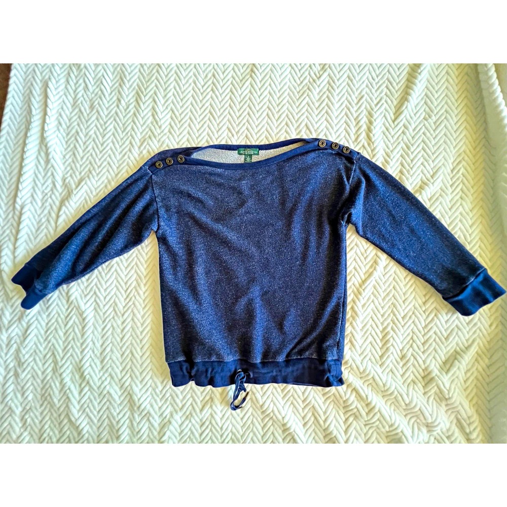 Lauren Jeans Co. Ralph Lauren Womens Blue Knit Button Crewneck Pullover S